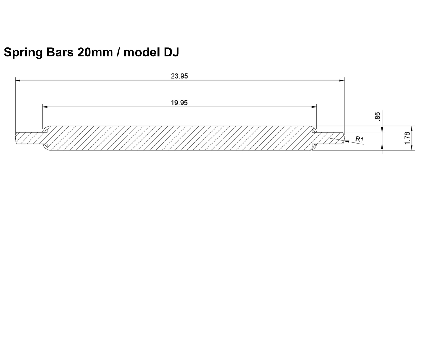 Springbars for ROLEX DATEJUST 20mm x 2mm with 0,85mm pins
