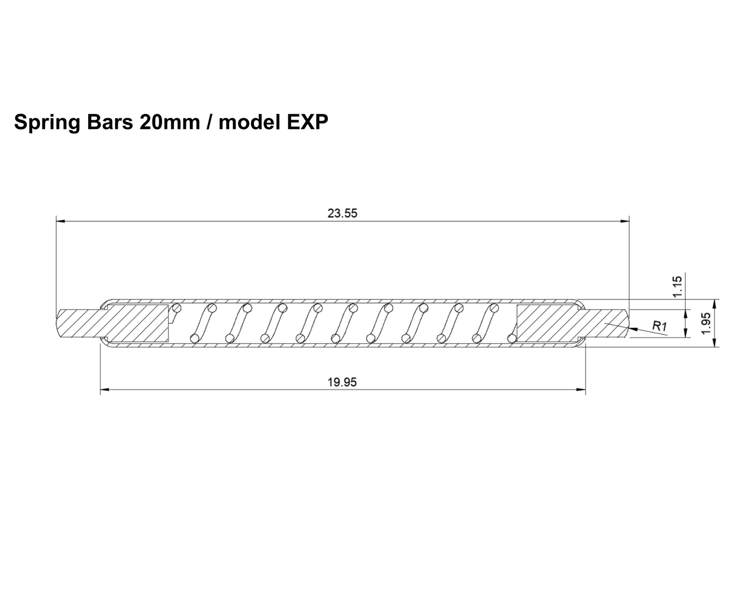 Springbars for 1016 20mm x 2mm with 1,2mm short pins